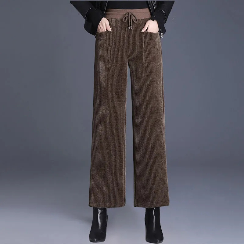 Corduroy Pant Warm - Celana kaki lebar korduroi untuk wanita,